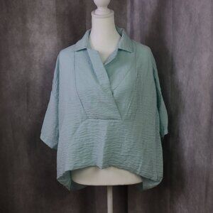Anthropologie Top Womens XS Blue the Dylon Short Sleeve Wide Placket Blouse
